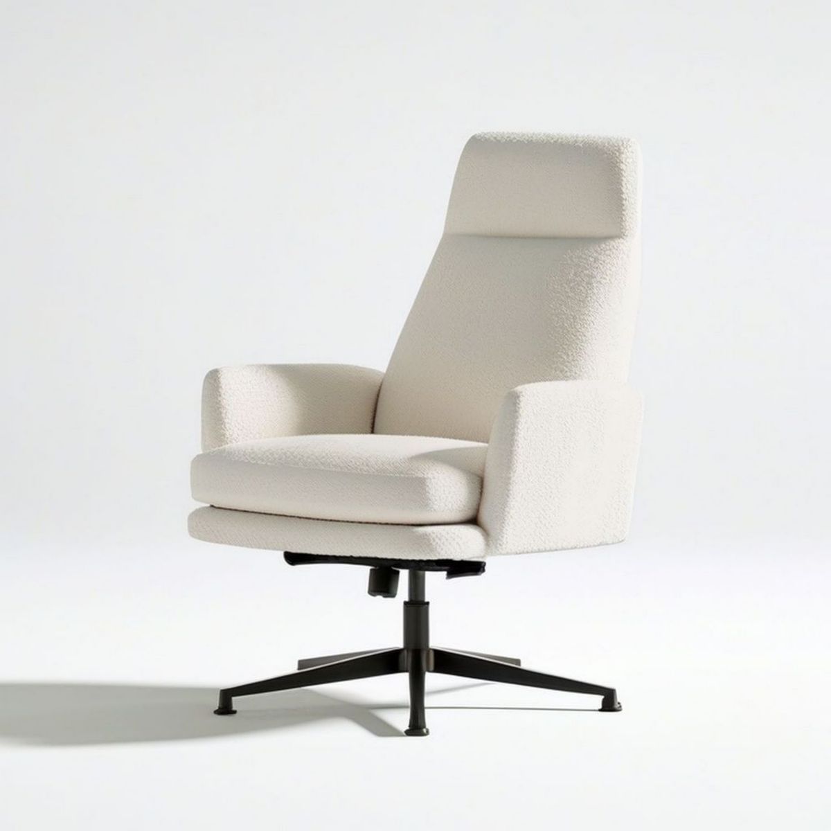 Drehbarer, höhenverstellbarer Loungesessel in Cremeweiss mit schwarzem Stahlfuss, 68 x 76 x 96–104 cm