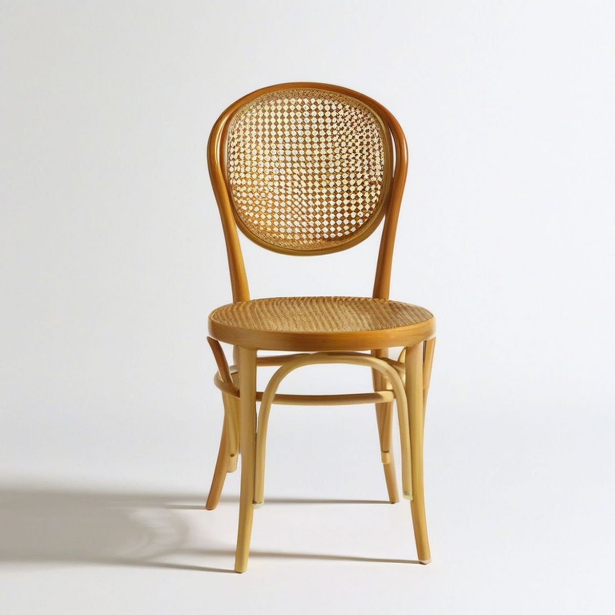 Bugholzstuhl aus massivem Buchenholz mit Sitz und Rückenlehne aus Natur-Rattan, Naturbraun, 46 x 52 x 88 cm