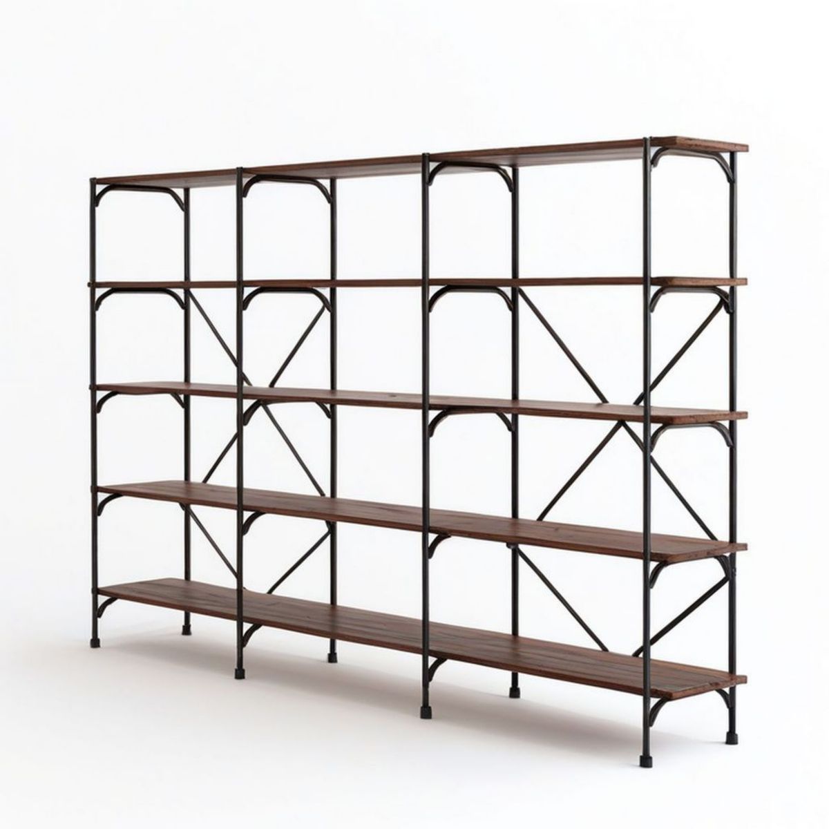 Bücherregal 240 x 35 x 200 cm mit 5 Ebenen, Dunkelbraun/Schwarz
