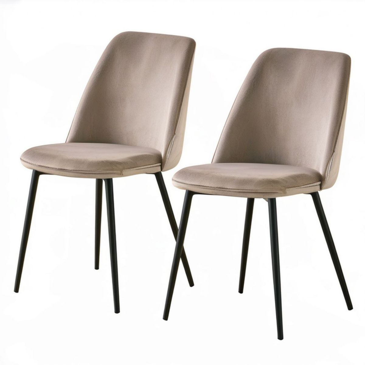 2er-Set Polsterstühle aus Samt in Taupe mit schwarzem Stahlgestell, 46 x 55 x 85 cm