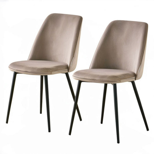 2er-Set Polsterstühle aus Samt in Taupe mit schwarzem Stahlgestell, 46 x 55 x 85 cm