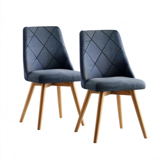 2er-Set Esszimmerstühle, dunkelblau mit Buchenholzbeinen, 45 x 54 x 88 cm