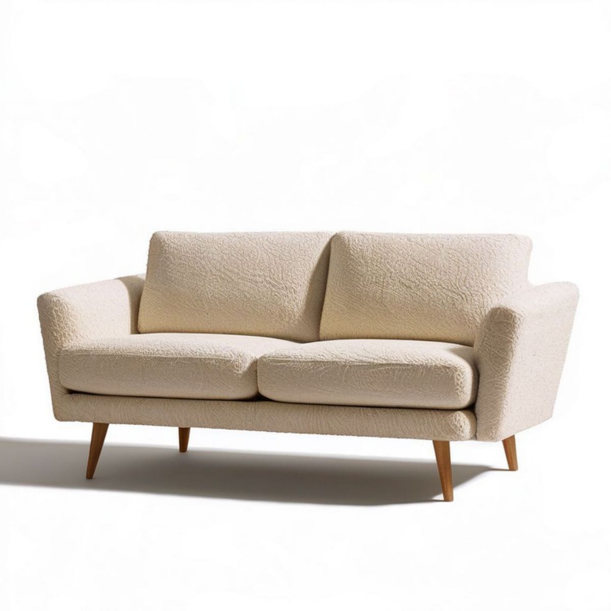 2-Sitzer-Sofa Creme, 160 x 85 x 82 cm, Bouclé-Polyesterbezug und Kiefernholzbeine