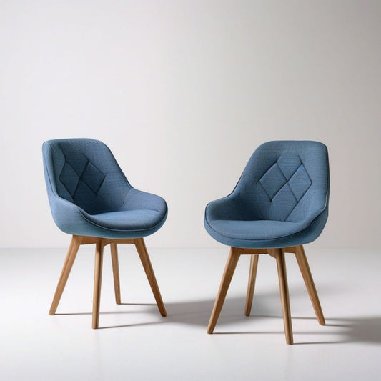 2er-Set Polsterstühle mit Armlehnen, Blau/Naturholz, 58 x 61 x 84 cm