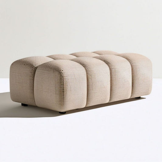 Gepolsterter rechteckiger Fusshocker 100 x 50 x 42 cm Beige/Schwarz