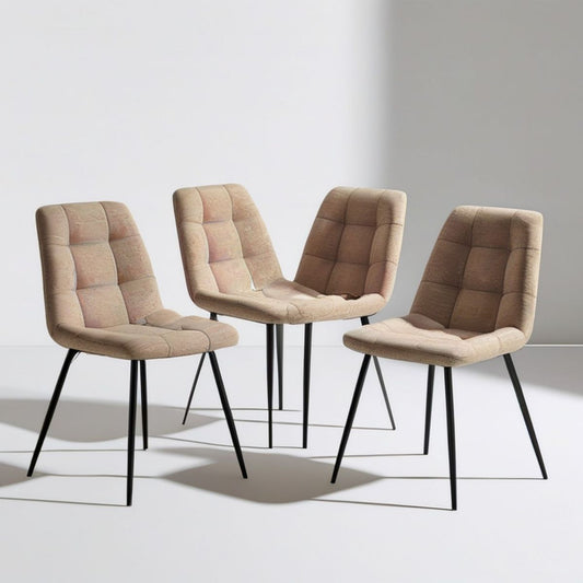 4er-Set Esszimmerstühle in Beige mit Mikrofaserbezug und schwarzem Stahlgestell, 46 x 57 x 88 cm