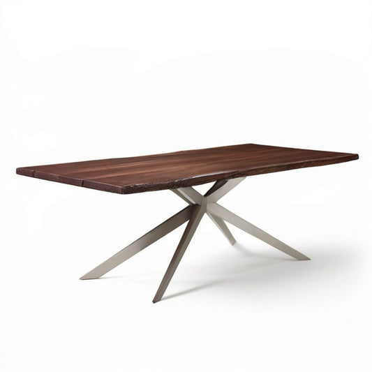 Rechteckiger Esstisch aus Akazienholz und Edelstahl, Dunkelbraun/Silberfarben, 180 x 90 x 75 cm
