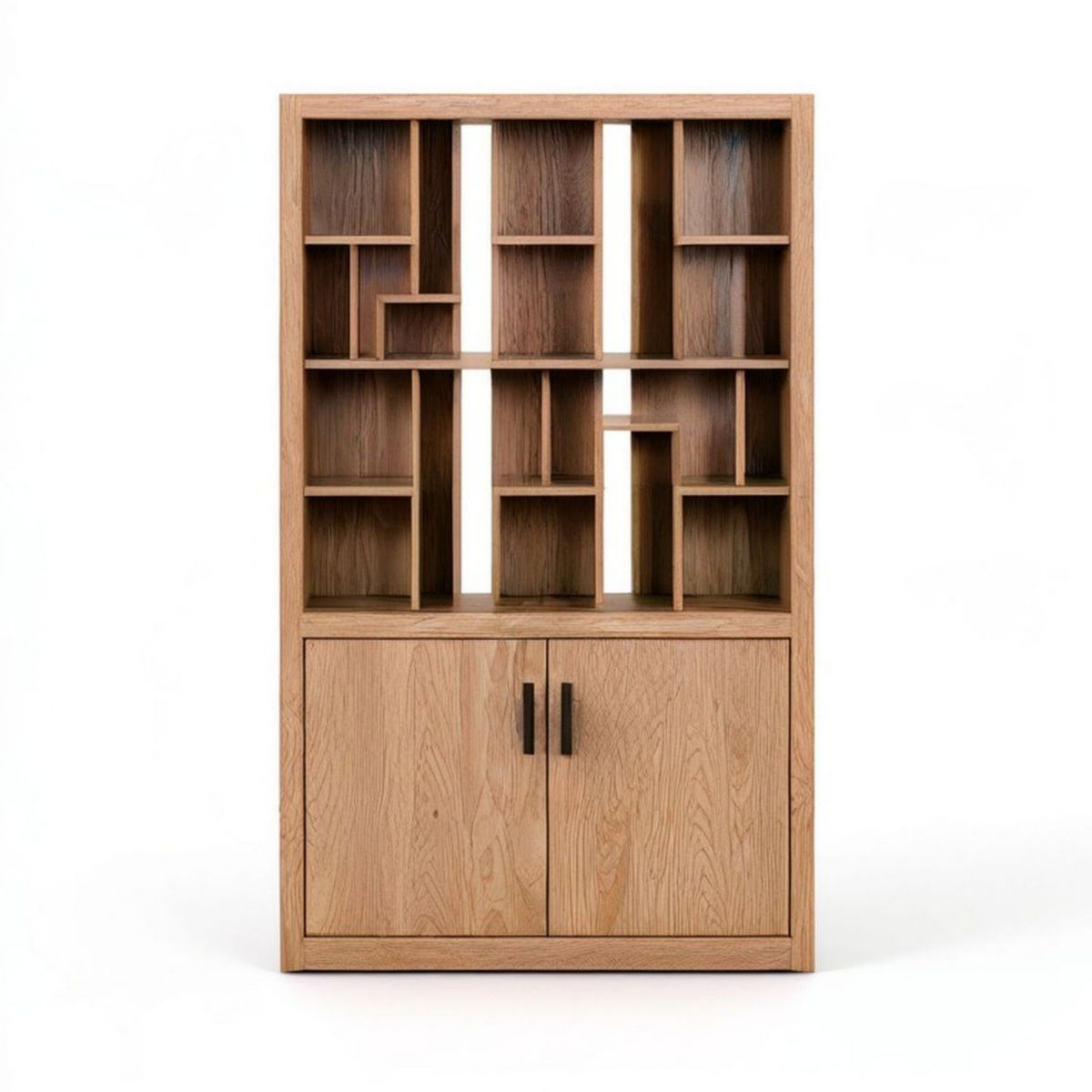 Büchergestell mit Unterschrank aus Eichenholz, Natur/Schwarz, 100 x 40 x 200 cm