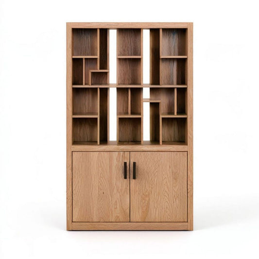 Büchergestell mit Unterschrank aus Eichenholz, Natur/Schwarz, 100 x 40 x 200 cm