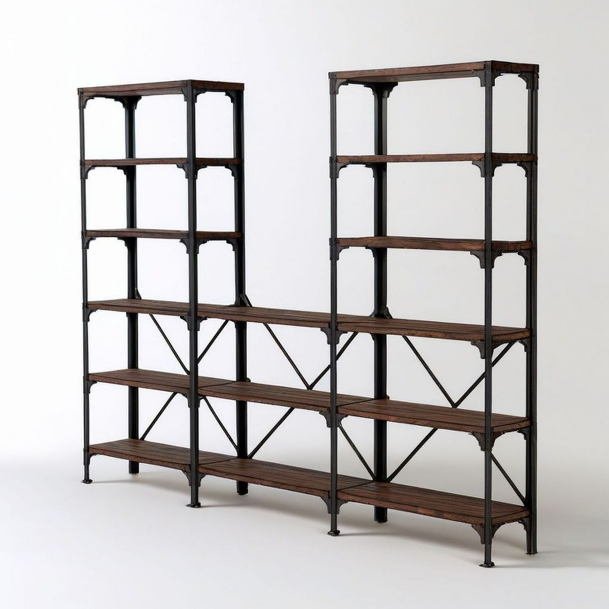 Eckregal mit 14 Ablagen, 240 x 40 x 200 cm, Dunkelbraun/Schwarz, Stahl und MDF
