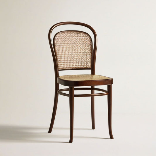 Bistrostuhl aus massivem Buchenholz mit Rattangeflecht, Dunkelbraun/Naturbeige, 45 x 52 x 88 cm